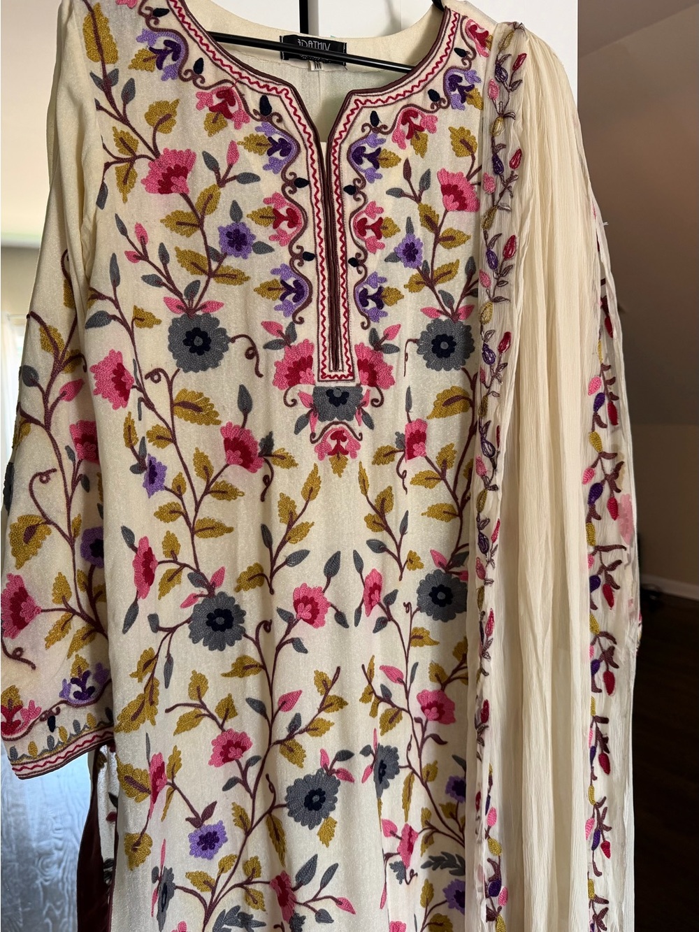 Ivory Floral Embroidered 3 piece suit with Multicolor Accents
